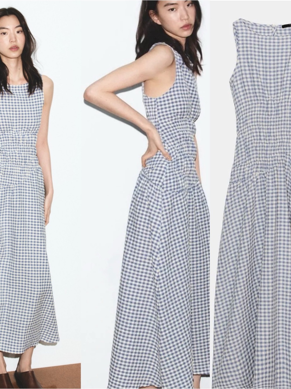 Sleeveless Blue Gingham Maxi Dress